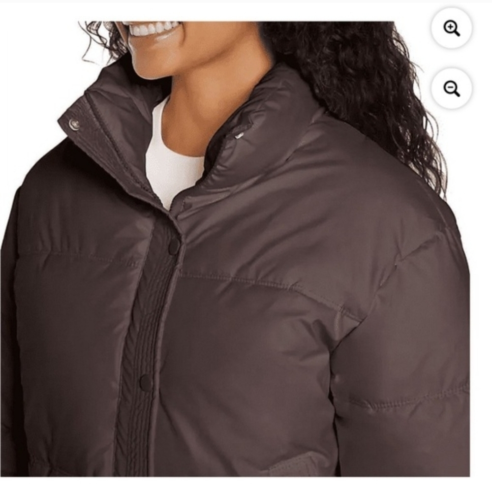 Express Women Brown Vegan Leather Cropped Puffer Jacket Size XL - Picture 3 of 15